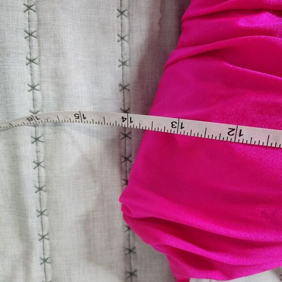 La Femme Hot Pink Ruched Scoop Modest Prom Sheath Dress - Picture 12 of 12